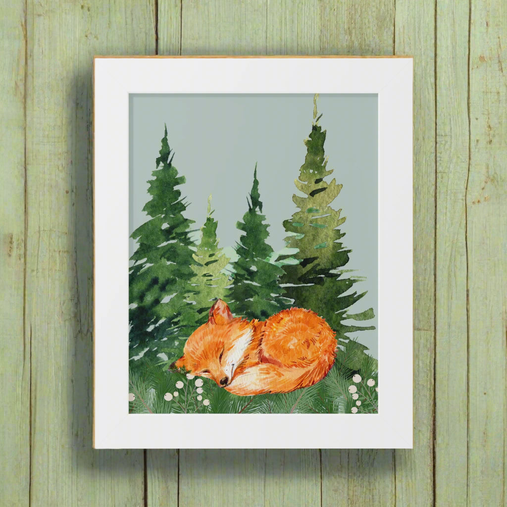 Sleeping Fox in the Pines Framed Poster