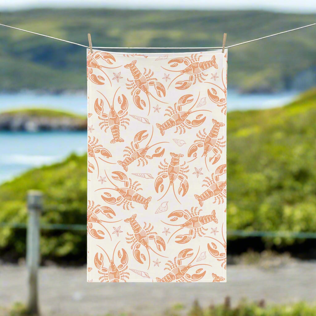 Coastal Lobster Tea Towels, Nautical Kitchen Decor, Seafood Lover Gift, Unique Cooking Towels, Beach House Essentials