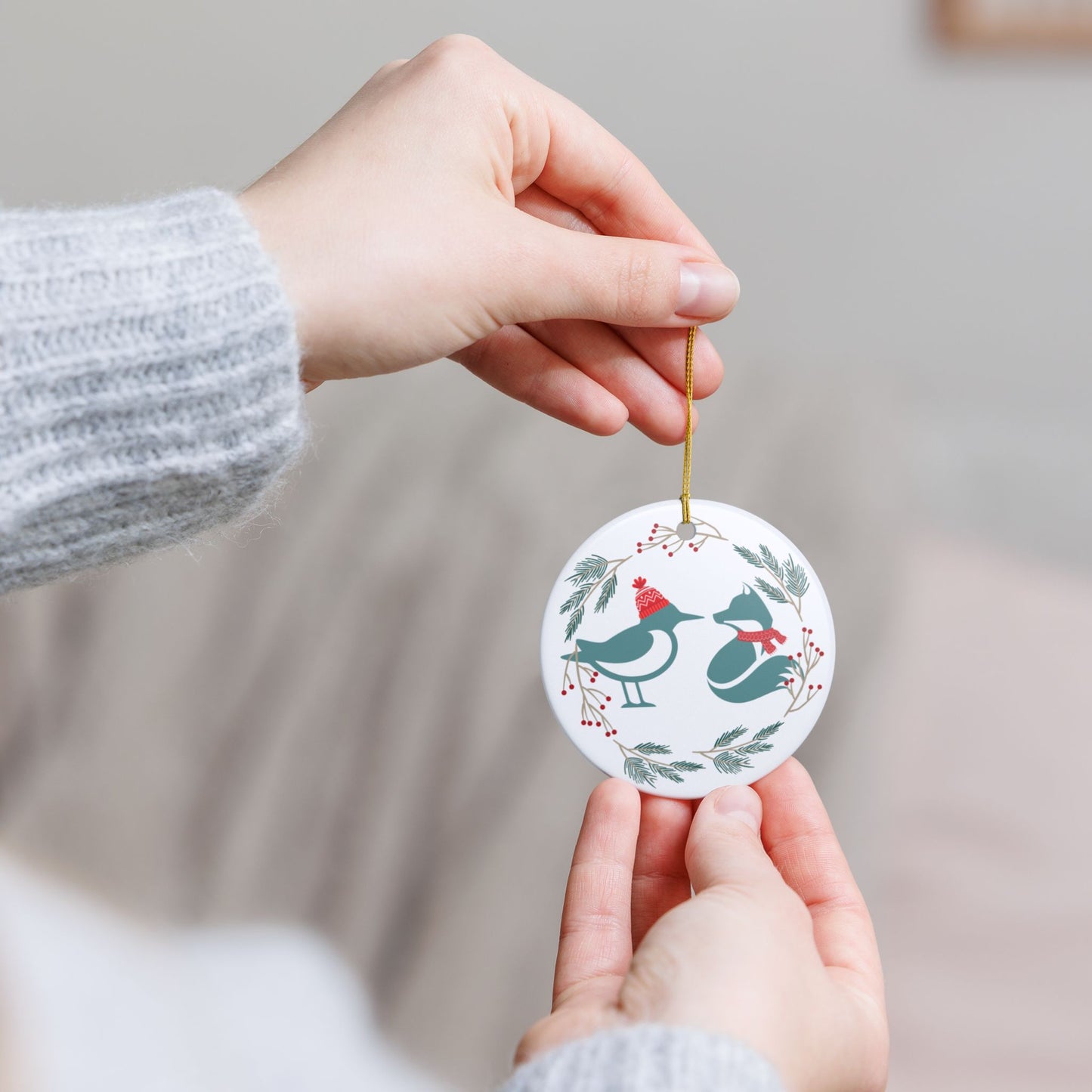 Piper and Foxx Cozy Winter Friends Ceramic Ornament