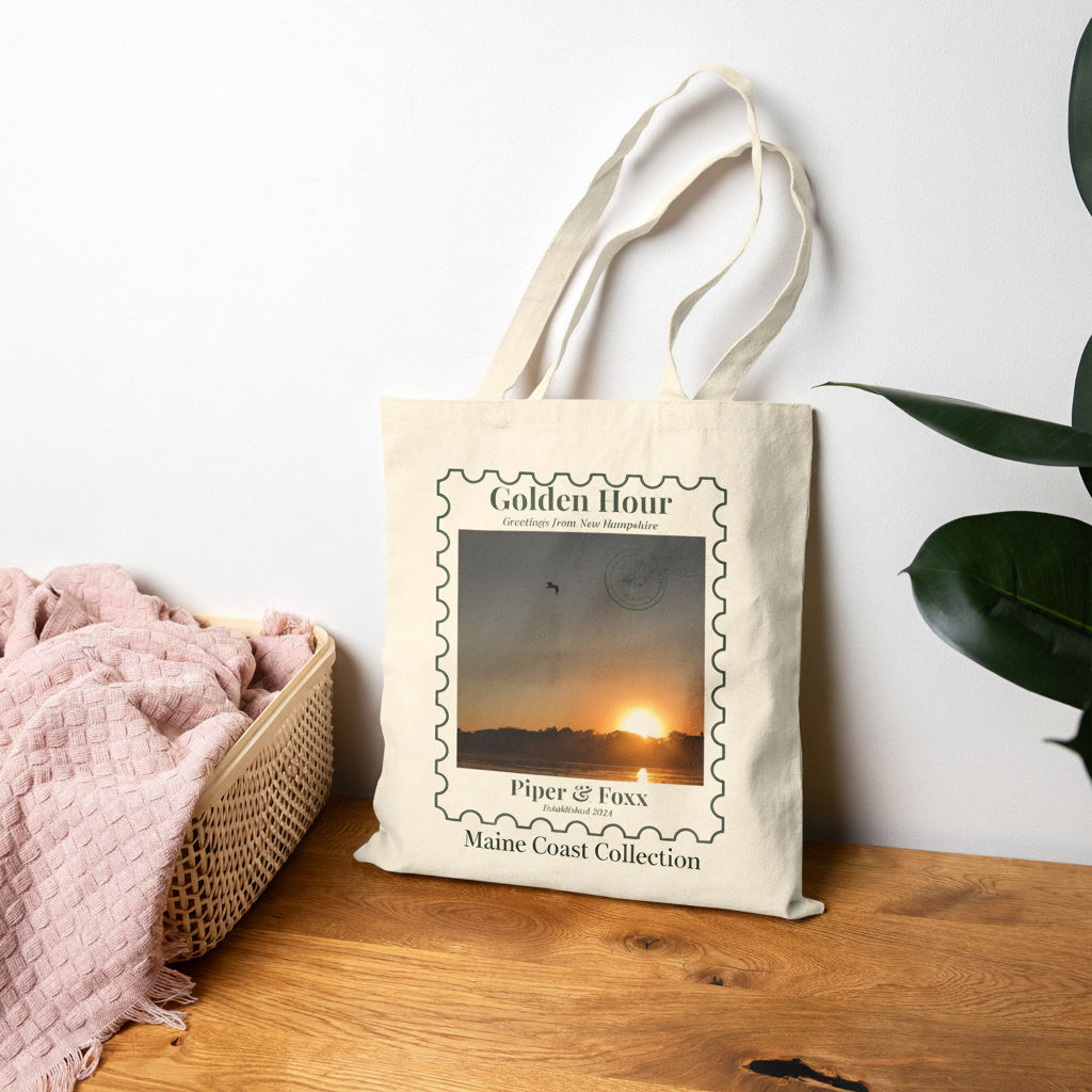 Vintage Stamp Series |Golden Hour Sunset Canvas Tote