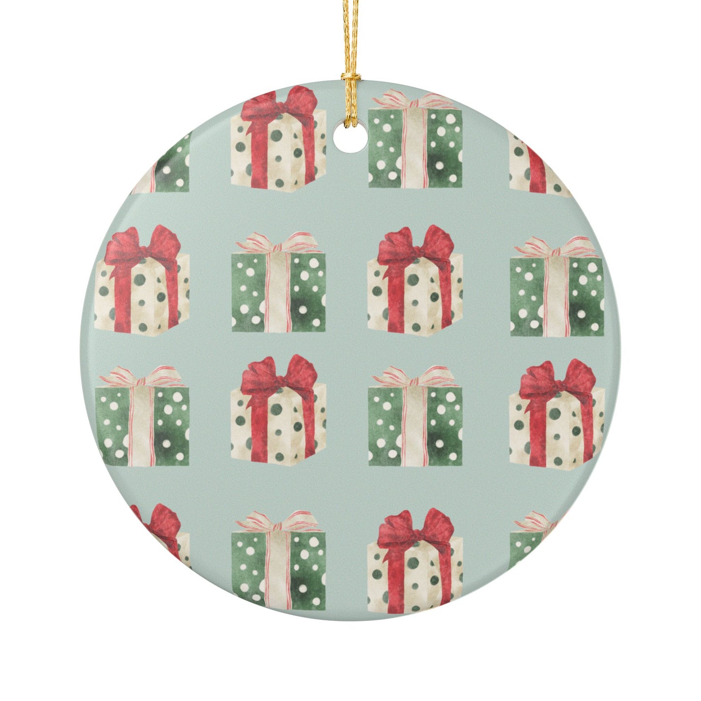 Gift Pattern Ceramic Ornament – Festive Wrapped Presents Holiday Decoration