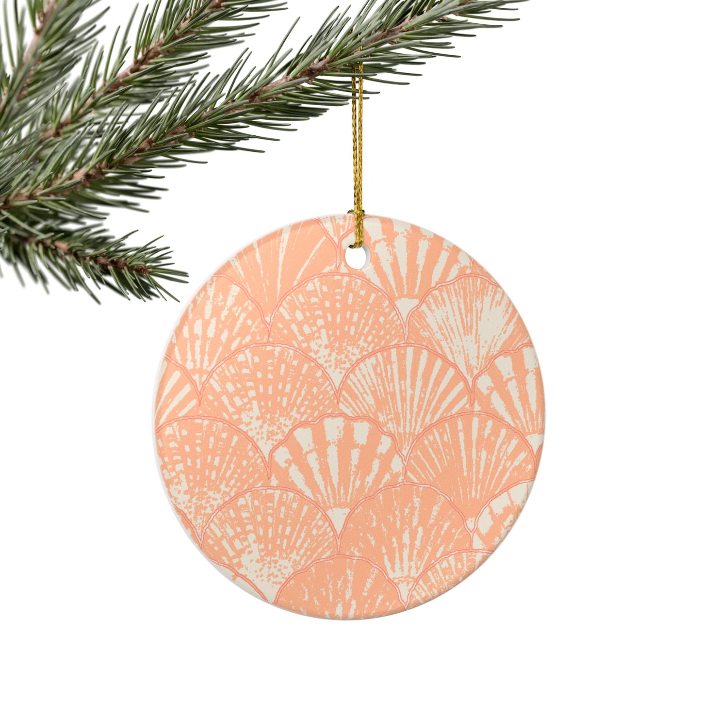 Seashell Pattern Ceramic Ornament — Coral Coastal Holiday Decoration