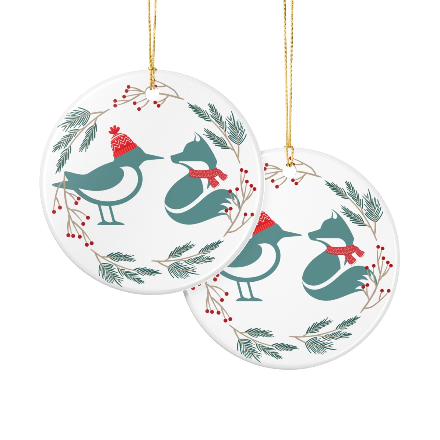 Piper and Foxx Cozy Winter Friends Ceramic Ornament