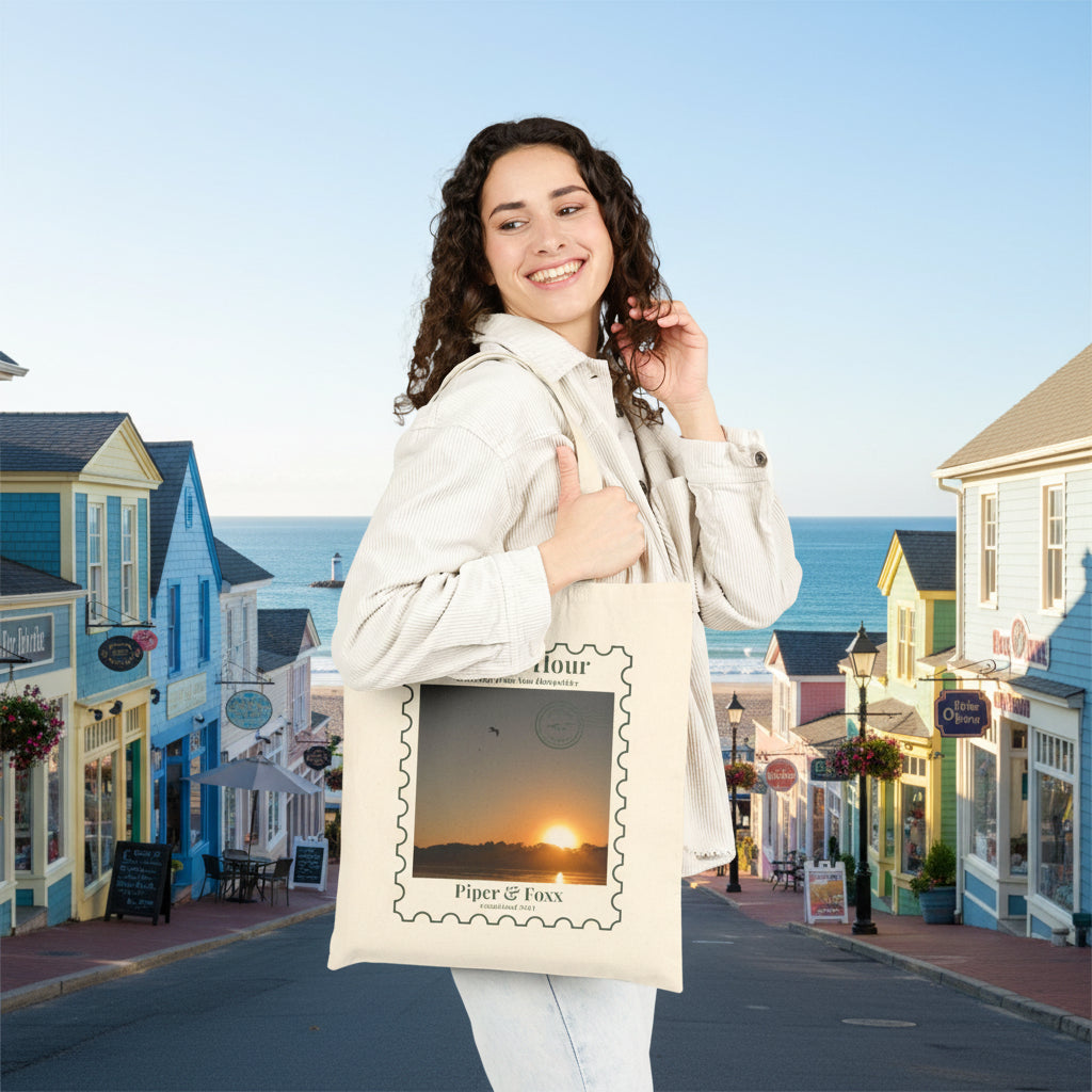 Vintage Stamp Series |Golden Hour Sunset Canvas Tote