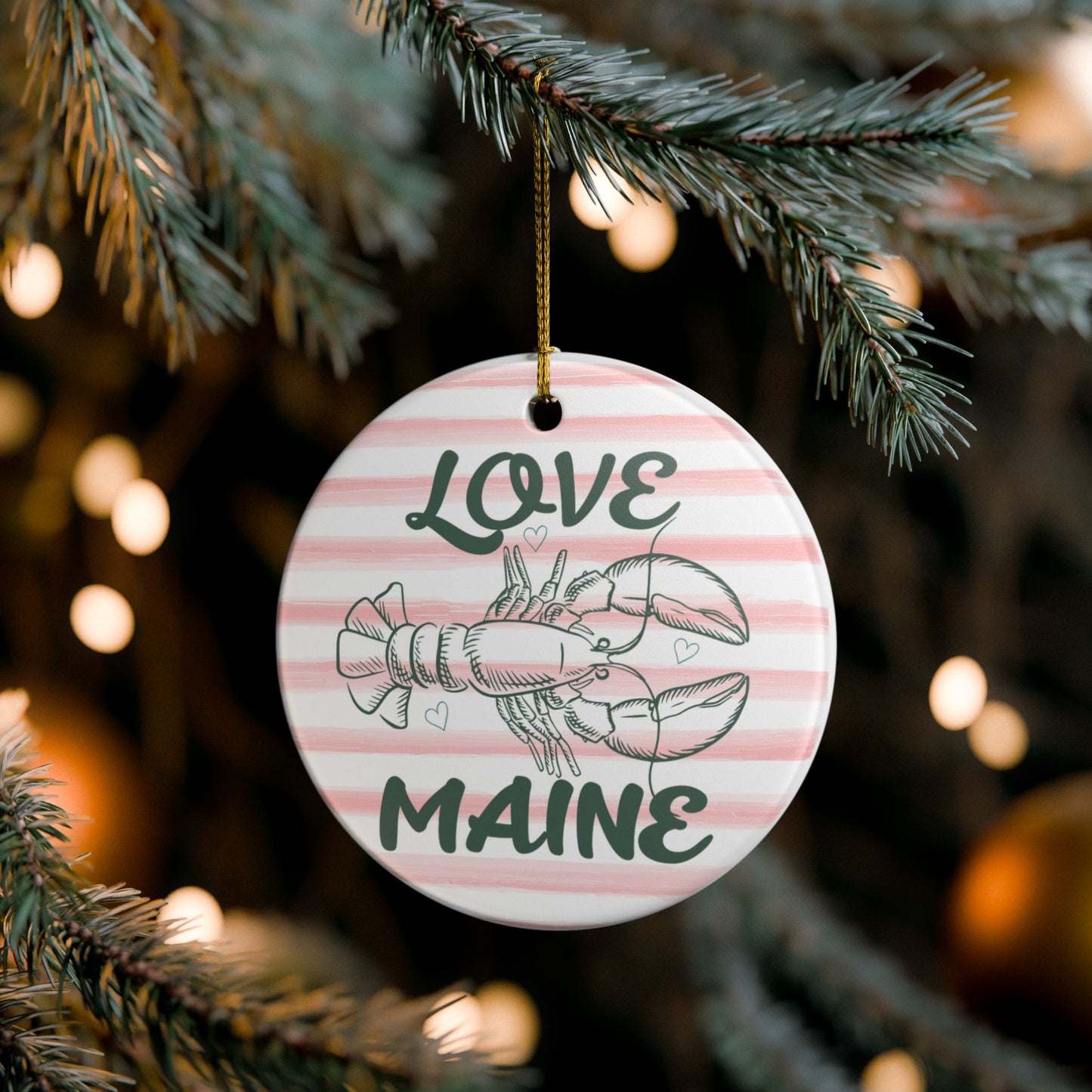 Love Maine Lobster Ceramic Ornament