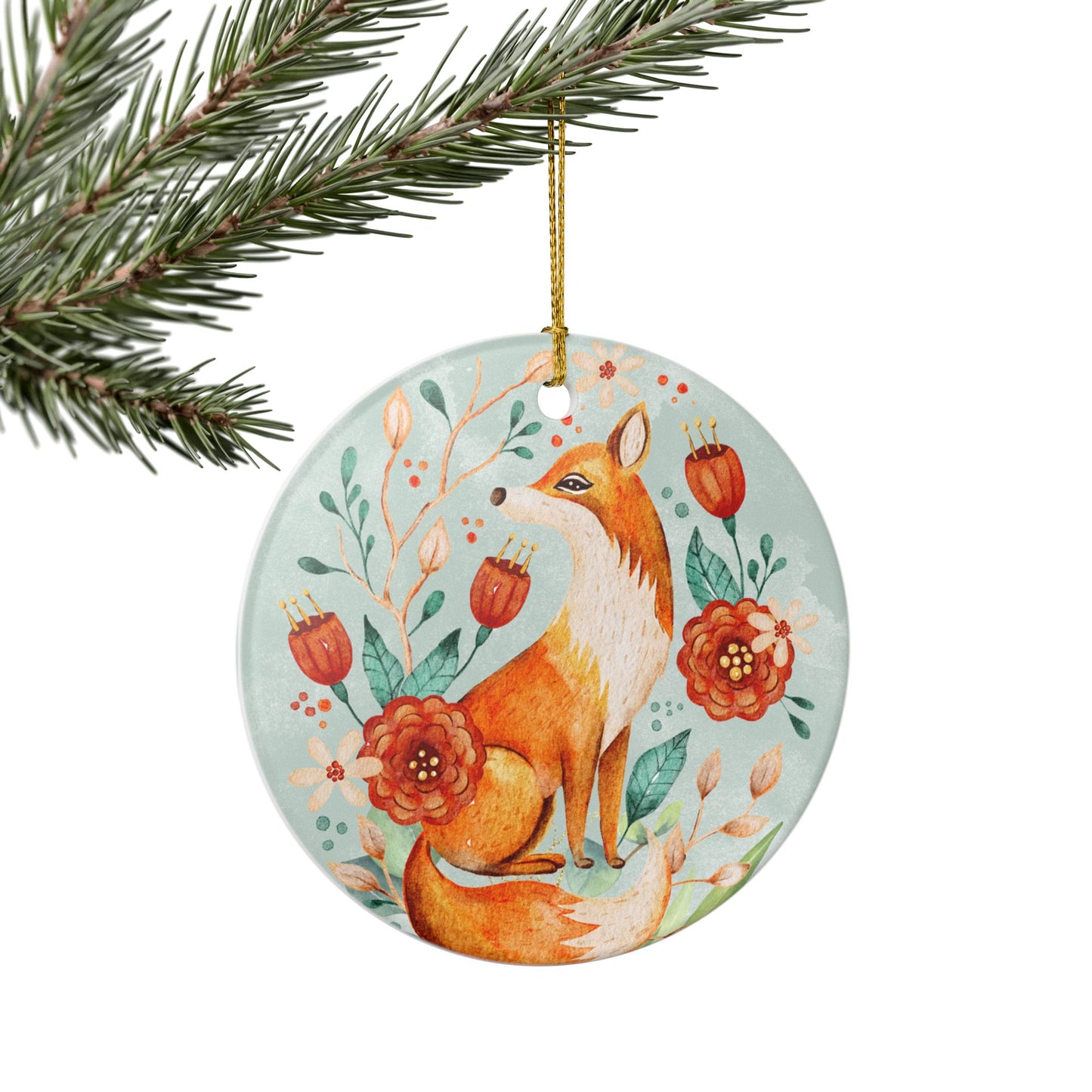 Floral Fox Ceramic Ornament