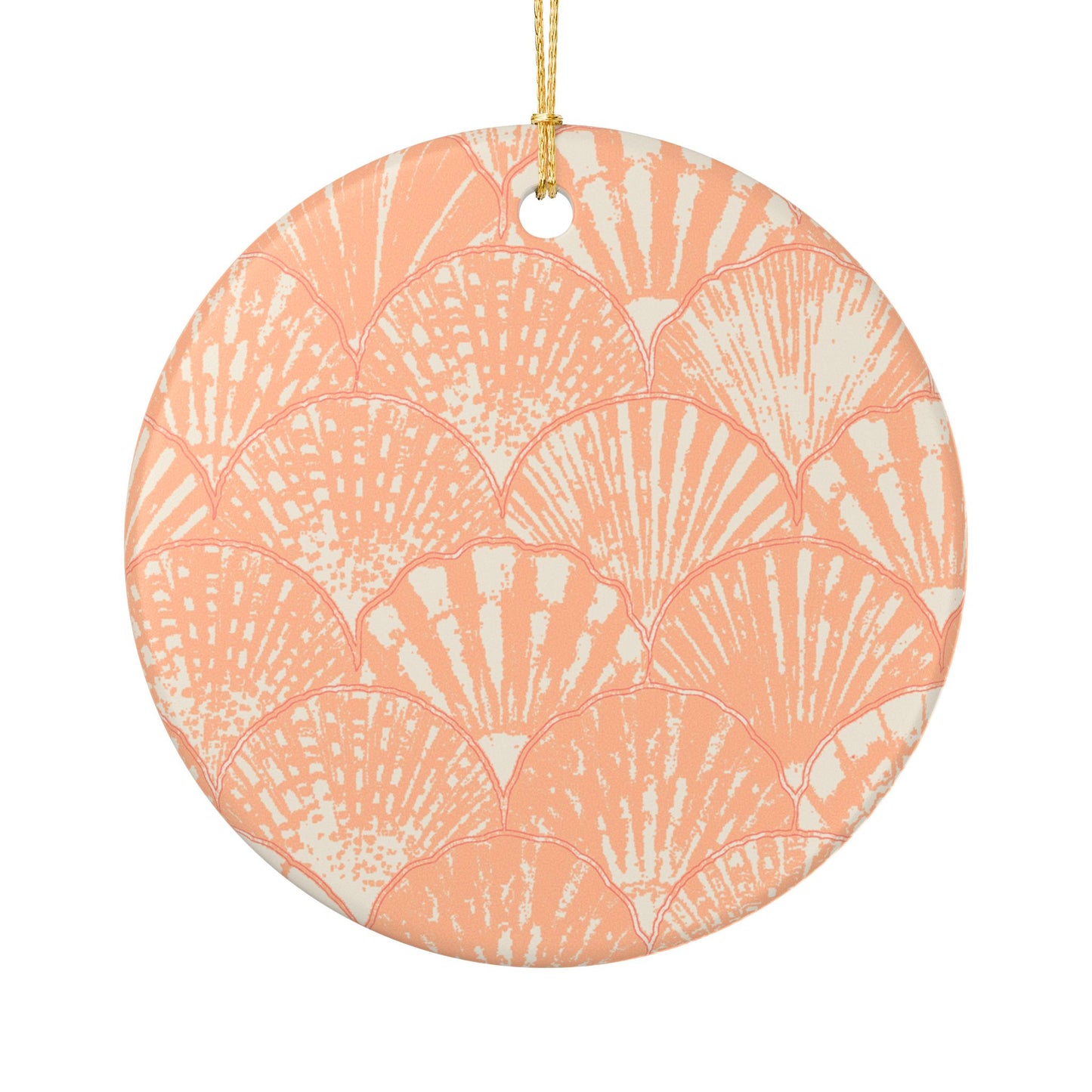 Seashell Pattern Ceramic Ornament — Coral Coastal Holiday Decoration