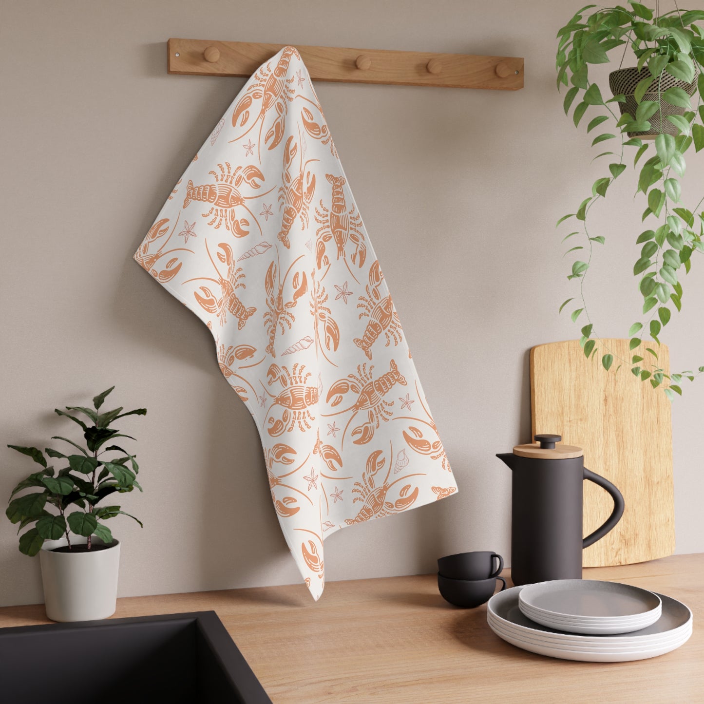 Coastal Lobster Tea Towels, Nautical Kitchen Decor, Seafood Lover Gift, Unique Cooking Towels, Beach House Essentials
