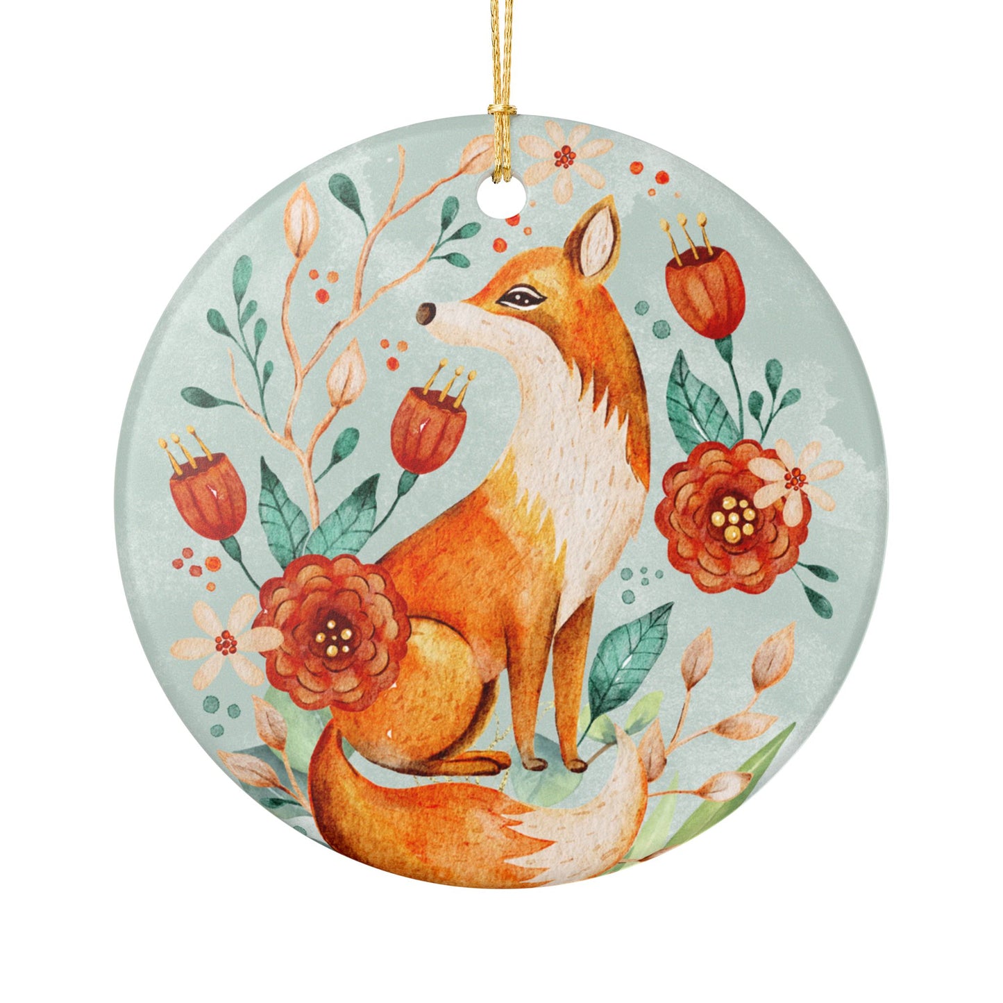 Floral Fox Ceramic Ornament