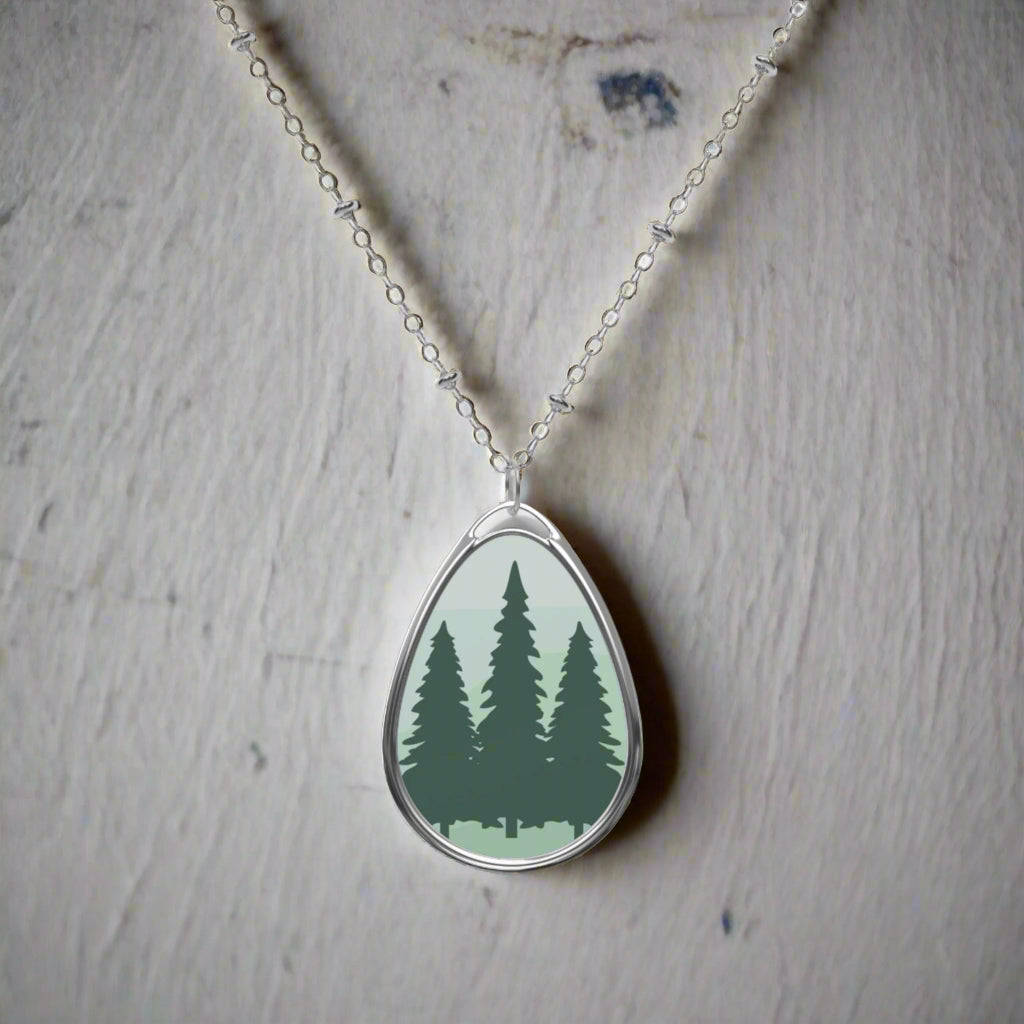 Forest Silhouette Teardrop Necklace