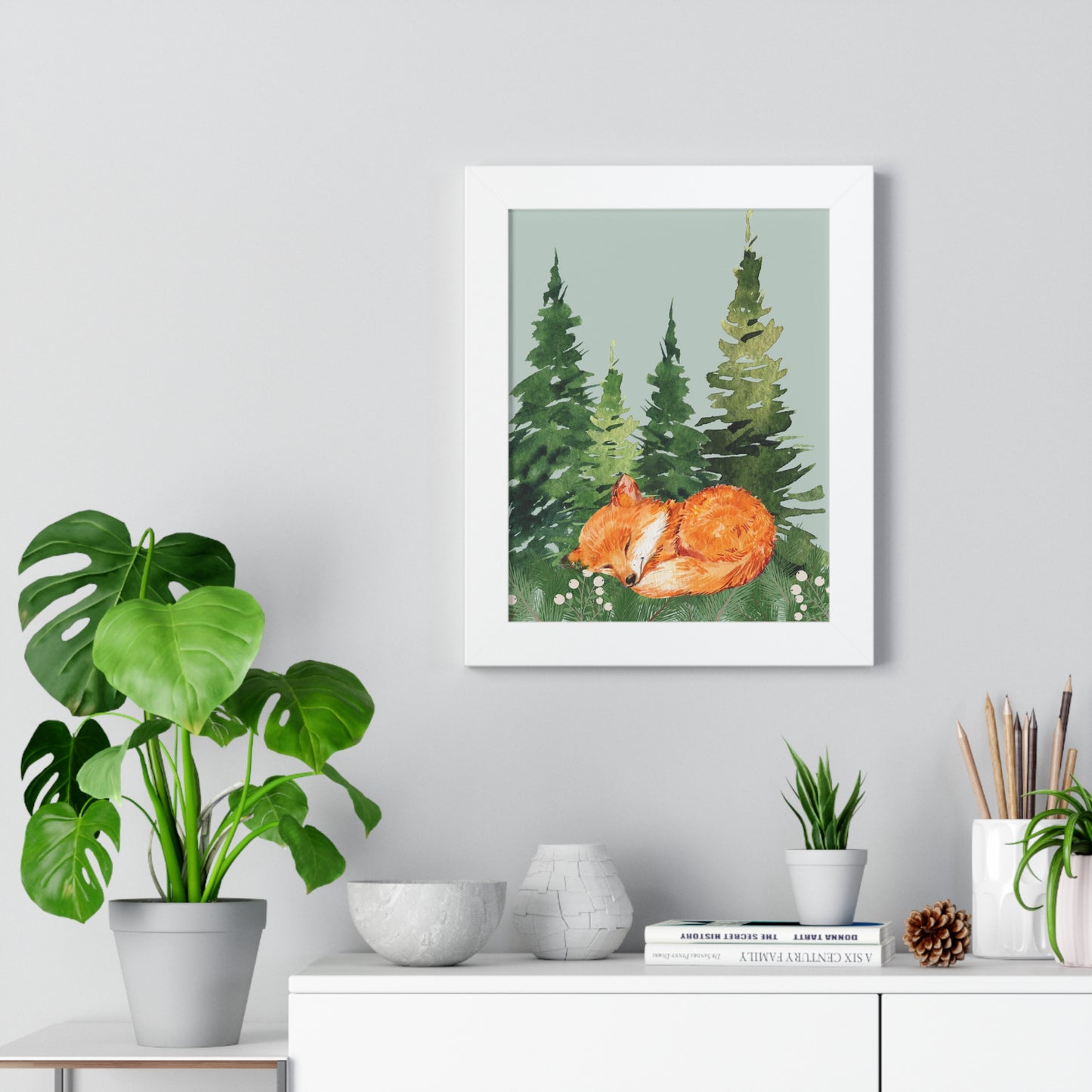 Sleeping Fox in the Pines Framed Poster