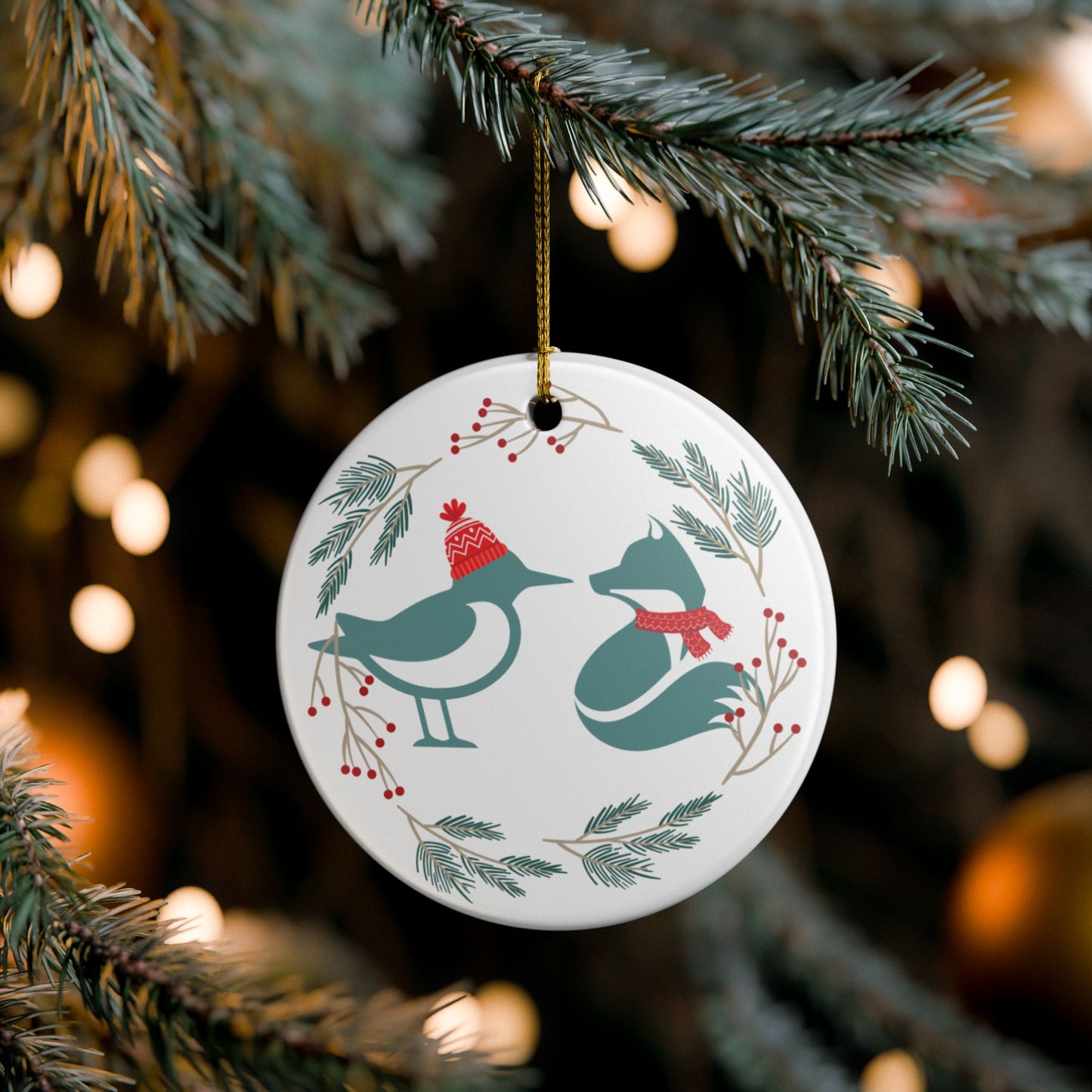 Piper and Foxx Cozy Winter Friends Ceramic Ornament