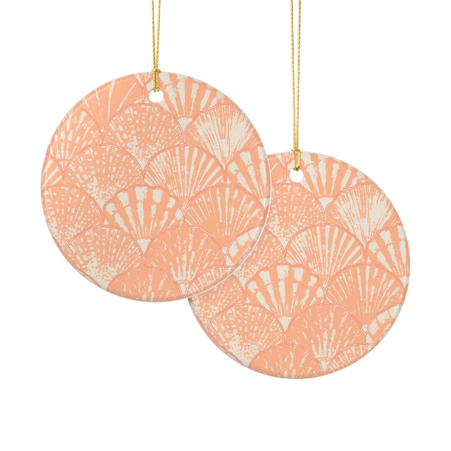 Seashell Pattern Ceramic Ornament — Coral Coastal Holiday Decoration