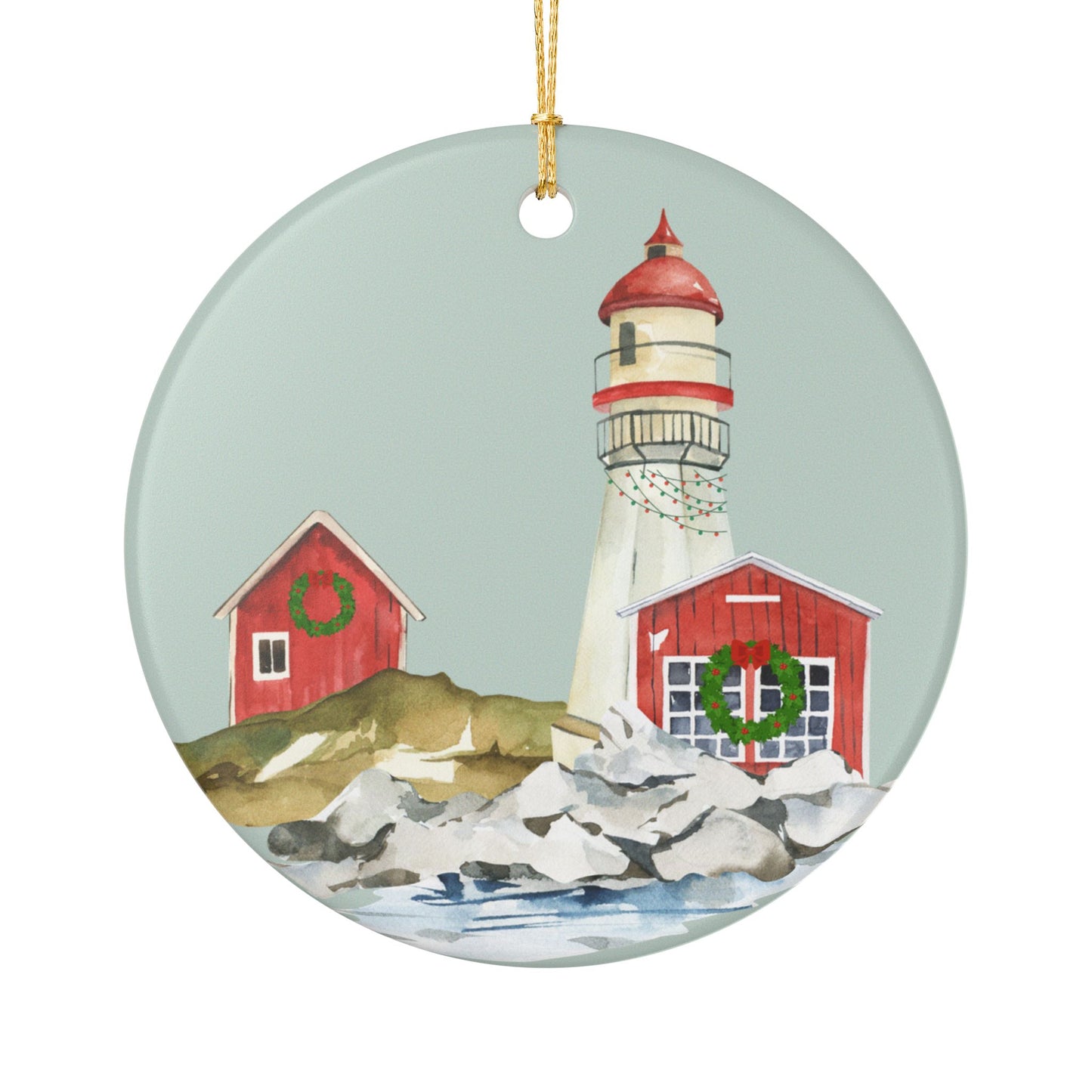 Holiday Lighthouse Ceramic Ornament